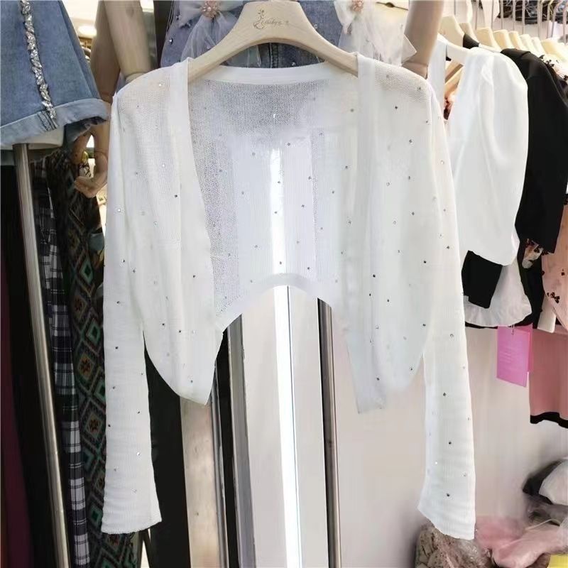 ใหม่ เสื้อคลุมไหล่ เอวสูง ป้องกันแดด ประดับเพชร แบบบางพิเศษ แฟชั่นฤดูร้อน สําหรับผู้หญิง
