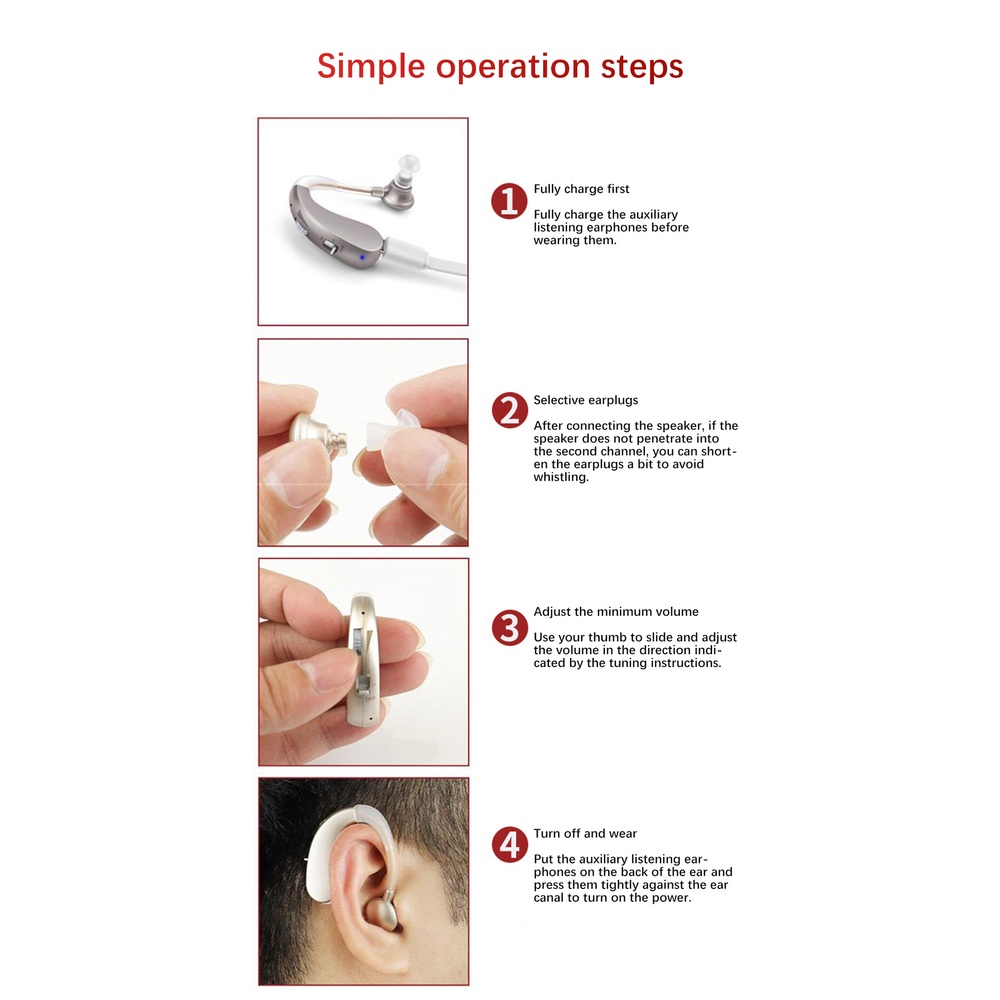 เครื่องช่วยฟังผู้สูงอายุแบบชาร์จไฟได้หลังหูหูฟังขยายเสียงดอกไม้