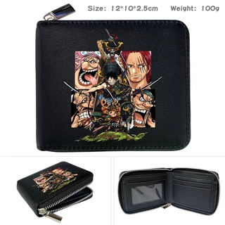 One Piece Luffy Fanily Black Simple Casual Student Short Wallet Boy Girl Cartoon ID Coin Purse