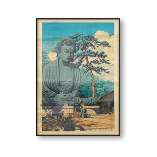 โปสเตอร์ผ้าใบ พิมพ์ลายพระพุทธรูป The Great Buddha At Kamakura Kawase Hasui สไตล์วินเทจ ญี่ปุ่น สําหรับตกแต่งบ้าน