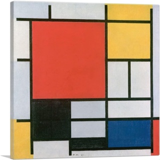 รองเท้าผ้าใบ พิมพ์ลายศิลปะ Piet Mondrian สีแดง สีเหลือง สีฟ้า และสีดํา