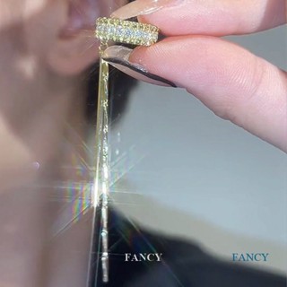 Fancy ใหม่ ต่างหูแฟชั่น รูปตัว C ประดับเพทาย ไม่เจาะหู เรียบง่าย เครื่องประดับ สําหรับผู้หญิง