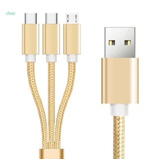 Char สายชาร์จ USB Type C ไนล่อนถัก หลายช่อง 3 in1