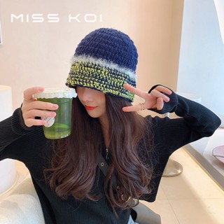 Misskoi [พร้อมส่ง] หมวกบักเก็ต ผ้าวูลถัก เข้ากับทุกการแต่งกาย สไตล์เกาหลี ญี่ปุ่น ฤดูใบไม้ร่วง ฤดูหนาว สําหรับผู้หญิง