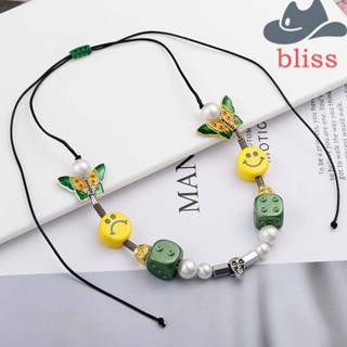 BLISS สร้อยคอ จี้หัวกะโหลกหน้ายิ้ม แฟชั่นคลาสสิก สไตล์เกาหลี ยุโรป และอเมริกา สําหรับผู้ชาย และผู้หญิง