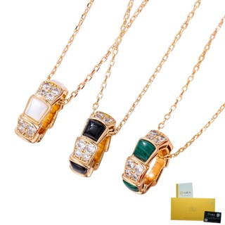 [พร้อมใบรับรอง Gra] สร้อยคอโซ่ ทอง 18K จี้งู เทอร์ควอยซ์ อาเกต สีดํา หรูหรา กระดูกงู กระดูกไหปลาร้า