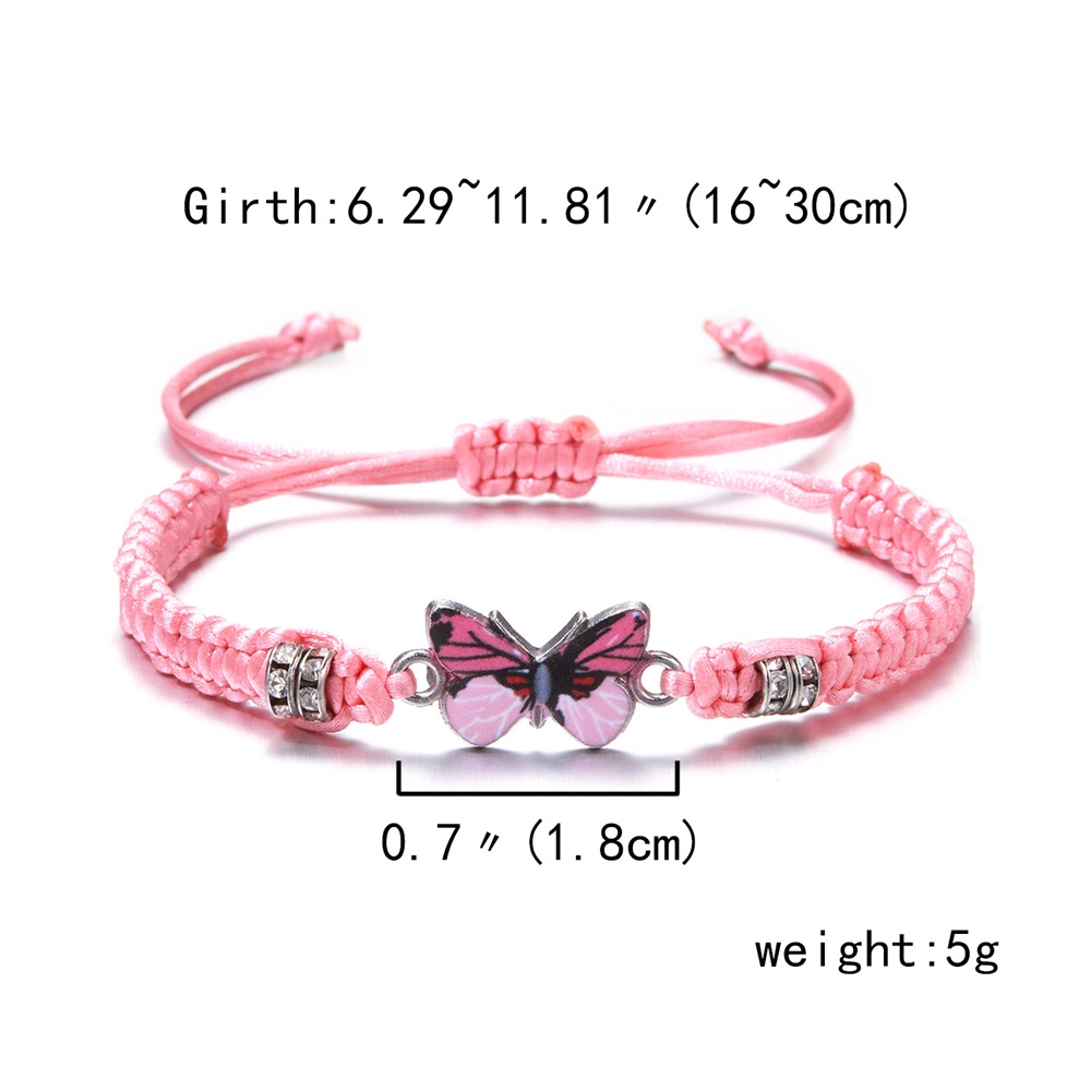 สร้อยข้อมือ กําไลข้อมือถัก จี้ผีเสื้อ สีพื้น หลากสี ปรับได้ ของขวัญปาร์ตี้ สําหรับผู้หญิง