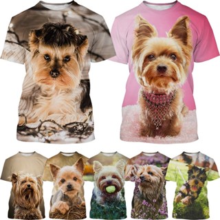 Yorkshire Terrier เสื้อยืดคอกลม แขนสั้น พิมพ์ลายสุนัขน่ารัก 3D แฟชั่น สําหรับผู้ชาย และผู้หญิง