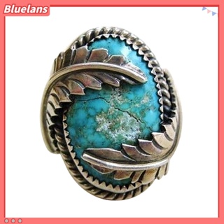 Bluelans เครื่องประดับ แหวนหมั้น รูปใบไม้ สีเขียวขุ่น สไตล์วินเทจ