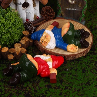 [FREG] 1PC Blue Red Dwarf lying Drunk Gnome Statues Fairy Garden Decor Ornaments Flower Pot Micro Landscape Outdoor Figurine Ornament FDH