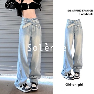 Solenne  กางเกงขายาว กางเกงยีสน์ผู้หญิง ทรงหลวม ๆ ตรง Retro Hip Hop Pants 2023 NEW Style ins ทันสมัย คุณภาพสูง สไตล์เกาหลี A27L07Z 36Z230909