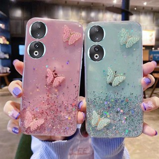 พร้อมส่ง เคสโทรศัพท์มือถือแบบนิ่ม ใส ลายผีเสื้อ ท้องฟ้ากลางคืน หรูหรา สําหรับ Honor 90 Pro 5G