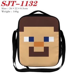 Minecraft กระเป๋าสะพายไหล่ ผ้าแคนวาส ลายการ์ตูน หลากสี สําหรับใส่กล่องอาหารกลางวันเด็กนักเรียน