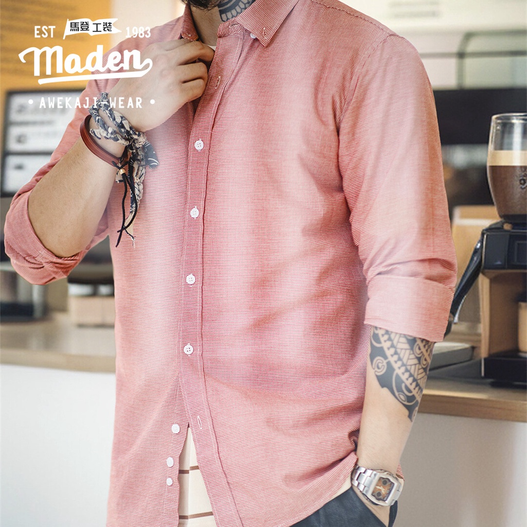 Maden เสื้อเชิ้ตแขนยาวลําลอง ผ้าฝ้าย ลายสก๊อต สไตล์นักธุรกิจ แฟชั่นฤดูใบไม้ร่วง สําหรับผู้ชาย 2023