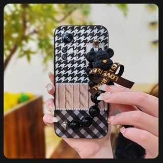 Solid color protective case Phone Case For Redmi Note12S cute Black pearl pendant Liquid silicone shell Bear bracelet