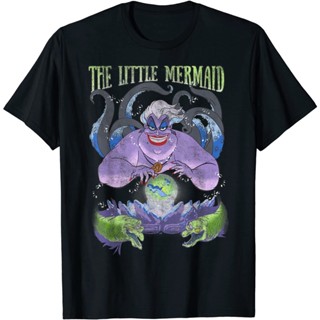 [COD]เสื้อยืดผ้าฝ้ายพรีเมี่ยม เสื้อยืด พิมพ์ลาย Disney The Little Mermaid Evil Ursula Crystal Ball สําหรับผู้ชายS-5XL