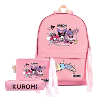 Kuromi 3 สี 3 ชิ้น / เซต กระเป๋าเป้สะพายหลัง แฟชั่นผู้หญิง เด็กผู้หญิง กระเป๋านักเรียน กระเป๋าถือ กระเป๋าดินสอ