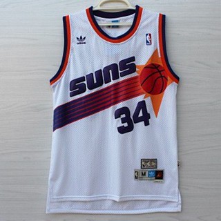 เสื้อกีฬาแขนสั้น ลายทีม NBA Jersey Phoenix Suns No. 34 Barkley รองเท้ากีฬา ผ้าตาข่าย สีขาว สไตล์เรโทร 128346