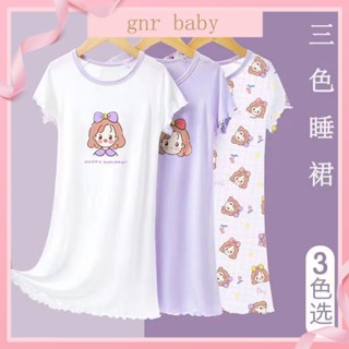 🍓GNR BABY🍊ชุดนอนแขนสั้น ผ้าเรยอน แบบบาง พิมพ์ลายน่ารัก สไตล์เจ้าหญิง สําหรับเด็กผู้หญิง อายุ 3-12 ปี