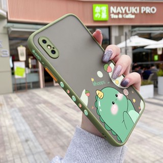 สําหรับ iPhone X Xs Xr Xs Max เคสการ์ตูนไดโนเสาร์น้อยน่ารัก กันกระแทก ฝ้า เคสโทรศัพท์แข็ง ขอบลาย ซิลิโคนนิ่ม เคสป้องกัน