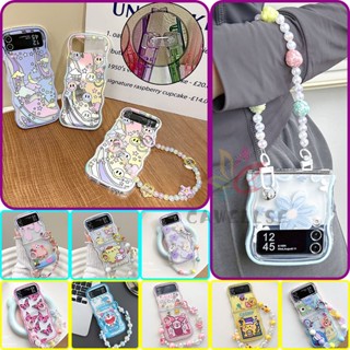 เคสโทรศัพท์ซิลิโคน TPU ใส แบบนิ่ม พิมพ์ลายคลื่น พร้อมสายคล้อง กันกระแทก สําหรับ Samsung Galaxy Z Flip 4 Z Flip 3