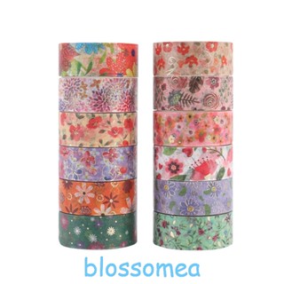 Blossomea เทปกระดาษ พิมพ์ลายดอกไม้ ขนาดเล็ก 2 ม.*1.5 ซม. สีบรอนซ์ DIY 12 ม้วน