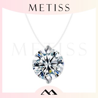 Metiss Solitaire จี้สร้อยคอเงินแท้ 925 ประดับเพทาย ลูกบาศก์ CZ พร้อมสร้อยคอโซ่ใส สําหรับผู้หญิง