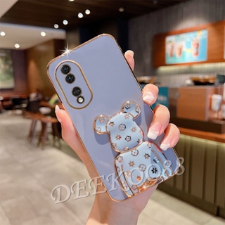  เคสโทรศัพท์มือถือแบบนิ่ม ชุบไฟฟ้า ลายหมีน่ารัก พร้อมที่ตั้งวาง สําหรับ Honor 90 Lite Magic5 Pro X8a 4G 5G Honor90 Honor90Lite