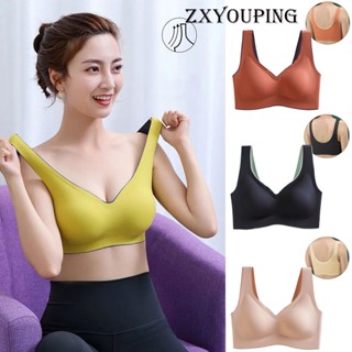 Zxyouping ชุดชั้นในยางพารา ดันทรง ไร้รอยต่อ พลัสไซซ์ สําหรับผู้หญิง Bralette สบาย ระบายความร้อน ชุดชั้นใน แผ่นกันกระแทก ผู้หญิง ชุดชั้นใน