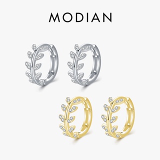 Modian ต่างหูห่วง เงินแท้ 100% 925 จี้รูปใบไม้ เรียบง่าย เครื่องประดับ สําหรับผู้หญิง งานแต่งงาน