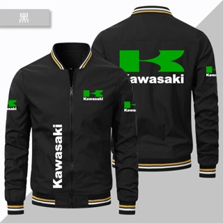 เสื้อแจ็กเก็ตลําลอง ขนาดใหญ่ พิมพ์ลายโลโก้ Kawasaki เหมาะกับการเล่นกีฬา ขี่รถจักรยานยนต์ สําหรับผู้ชาย