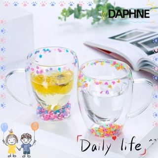 Daphne แก้วกาแฟสองชั้น ทนความร้อน ป้องกันน้ําร้อนลวก บอโรซิลิเกตสูง แก้วเครื่องดื่ม ถ้วยกาแฟ อาหารเช้า แก้วมัก พร้อมไส้ดาว กลิตเตอร์
