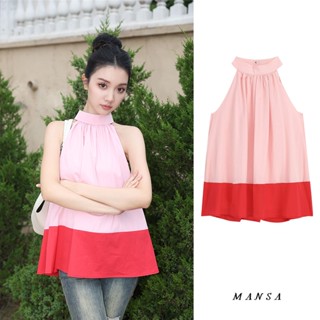 MANSA Pink Halter Shirt เสื้อเชิ้ตสีพื้น เสื้อเชิ้ต