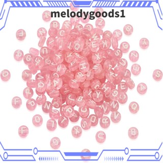 Melodygoods1 ลูกปัดอะคริลิค ทรงกลม ลายตัวอักษร A-Z สีชมพู 500 ชิ้น