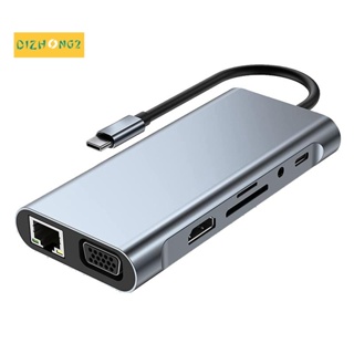 ฮับ USB C 11 in 1 พร้อม 4K HDMI เข้ากันได้กับ VGA USB 3.0 พอร์ต Type C PD RJ45 อีเธอร์เน็ต 1 ชิ้น