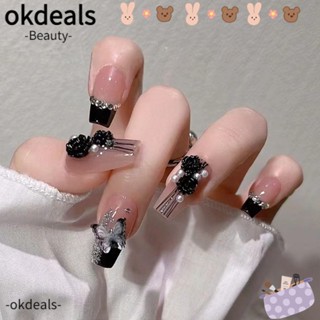 Okdeals เล็บปลอม DIY สีชมพู สไตล์ฝรั่งเศส สําหรับตกแต่งเล็บ 24 ชิ้น