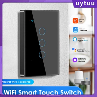 Uytuu Tuya Wifi Touch Smart Switch Light ไม่มี Neutral Wire Glass Wall Uk 110v-220v On Off 1/2/3/4 Gang สำหรับ Alexa Google Home Tmall Genie