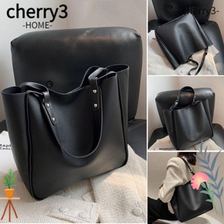 Cherry3 กระเป๋าถือ หนัง PU สีดํา น้ําตาล เบจ ความจุขนาดใหญ่ สําหรับผู้หญิง