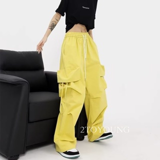 2TOYOUNG  กางเกงขายาว คาร์โก้ กางเกง เชือกอเมริกันคลาสิค Cargo pants 2023 NEW 072453 Korean Style Chic พิเศษ ทันสมัย A90M087 36Z230909