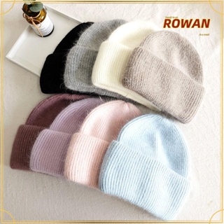 Rowans หมวกบีนนี่ ผ้าถัก ให้ความอบอุ่น สีพื้น แฟชั่นฤดูหนาว สําหรับผู้หญิง