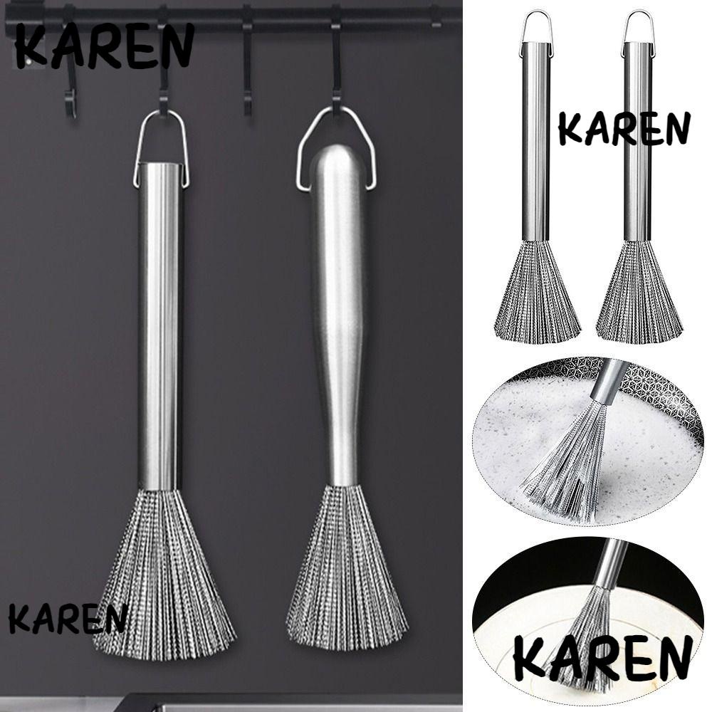Karen ที่ขูดทําความสะอาดจาน หม้อ เตาอบ หม้อ แบบพกพา แปรงสเตนเลส แขวนหลุม เครื่องล้างจาน
