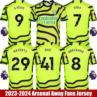 เสื้อกีฬาแขนสั้น ลายทีมชาติฟุตบอล Arsenal Away HQ7 2023-2024 Saka Jesus Degaard Rice Havertz Martinelli พลัสไซซ์ QH7