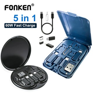 Fonken 5 In 1 ชุดกล่องอะแดปเตอร์แปลงสายชาร์จ USB Type-C Micro iOS OTG อเนกประสงค์ 60W