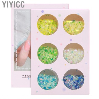 Yiyicc Nail Flakes 6 Box Colors Safe Sequins Luminous Fine Workmanship Stylish for Party