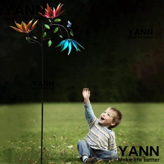 Yann1 กังหันลม โลหะ รูปดอกไม้ สามสี ทนต่อการซีดจาง สําหรับตกแต่งสวน