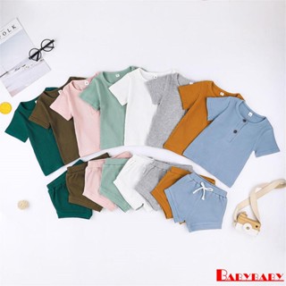 ♣Pv◑เสื้อคอกลม และกางเกงขาสั้น เอวสูง ลําลอง สําหรับเด็ก