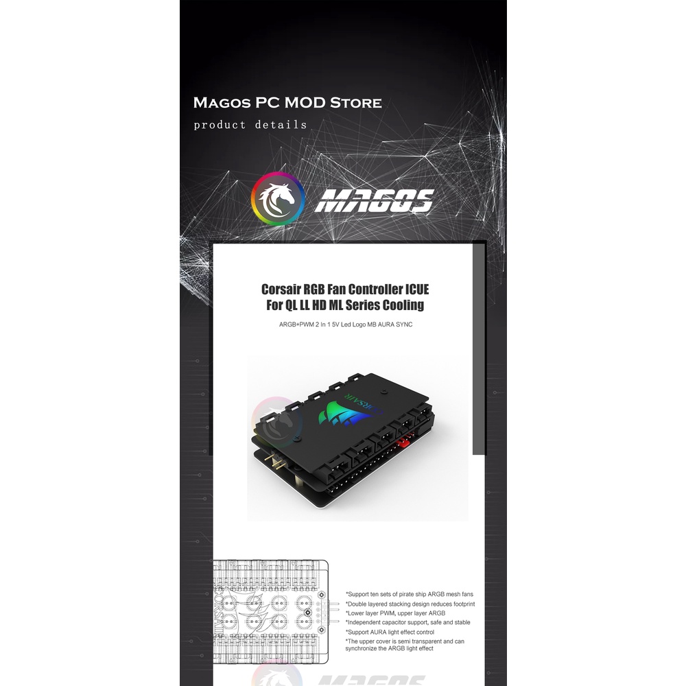 Corsair ตัวควบคุม RGB 5V ARGB SYNC สําหรับ QL LL HD ML Series Fan ICUE ARGB+PWM 2 In 1 5V Led Logo MB AURA SYNC