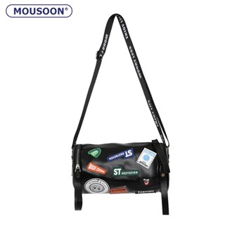 MOUSOON กระเป๋าสะพายข้างผู้หญิงผู้ชาย ใหม่ PU กระเป๋าสุภาพสตรีตรากระเป๋าสะพายทรงกระบอก