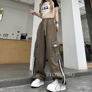 2TOYOUNG  กางเกงขายาว คาร์โก้ กางเกง เชือกอเมริกันคลาสิค Cargo pants 2023 NEW 072921 สไตล์เกาหลี Comfortable สวยงาม ทันสมัย A20M09D 36Z230909