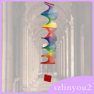 [szlinyou2] กระดิ่งลมไม้ แบบเกลียว สีรุ้ง สําหรับแขวนตกแต่งด้านนอก